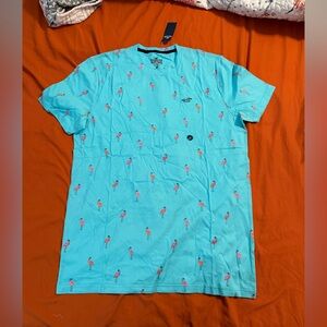 Hollister Blue Flamingo Print Short Sleeve Tee